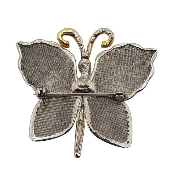 Vintage 1960s Mesh Butterfly Brooch Silver & Gold Tone Freedom Insect Metal Pin - Picture 5 of 6